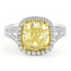 Cushion Cut Fancy Yellow Diamond Engagement Ring