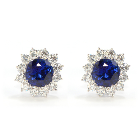 Blue Sapphire Stud Earrings with Diamond Halo | Wixon Jewelers