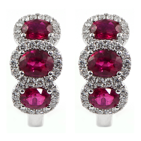 Oval Ruby & Diamond Earrings in 18k White Gold | Wixon Jewelers