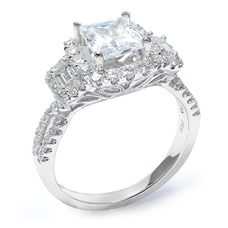 18k White Gold Engagement Ring with Triple Diamond Halo