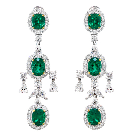 Oval Emerald And Diamond Dangle Earrings Wixon Jewelers Emerald Diamond Dangle Earrings