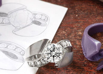 Diamond ring, mold, and sketches