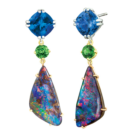 tanzanite tsavorite boulder opal drop earrings