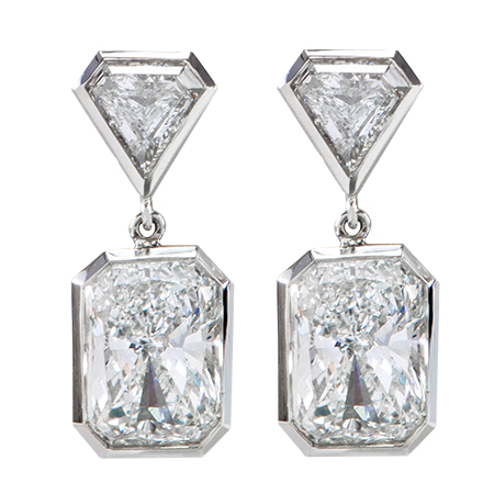 radiant cut diamond platinum earrings