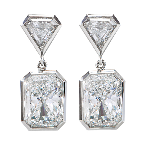 radiant cut diamond platinum earrings