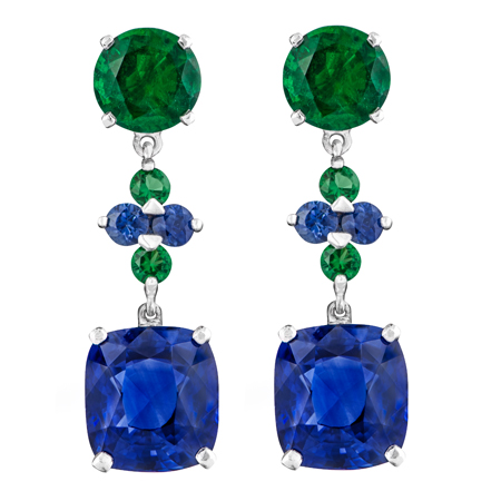 Sapphire and Emerald Drop Earrings