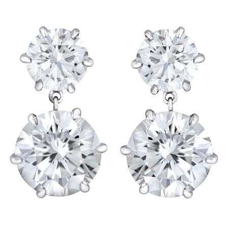 double drop round white diamond earrings