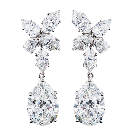 pear shape diamond drop platinum earrings