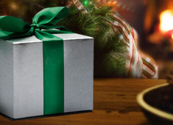 Gift in front of the Christmas tree