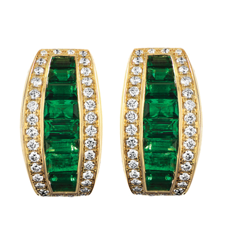 emerald and diamond yellow gold earrings