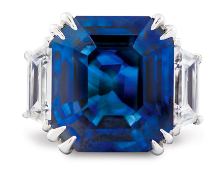 emerald cut blue sapphire platinum ring