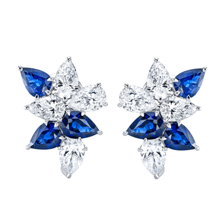 sapphire and diamond platinum cluster earrings