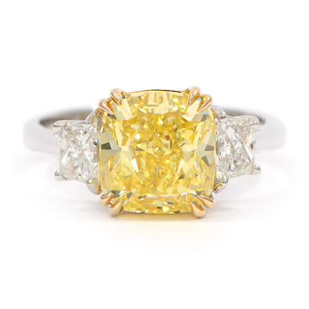 Cushion Cut Fancy Intense Yellow Diamond Engagement Ring