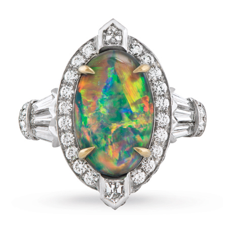 Custom Black Opal and Diamond Ring