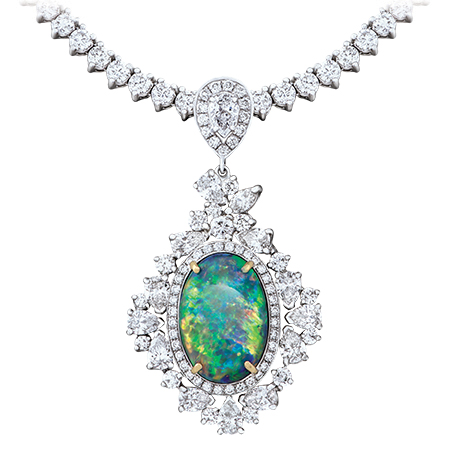 Black Opal Pendant Diamond Riviera