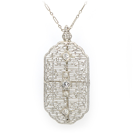 Vintage Diamond Pendant Brooch from Art Deco Period