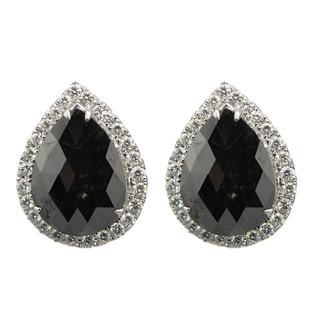 Pear Shaped Black Diamond Earrings with Halo