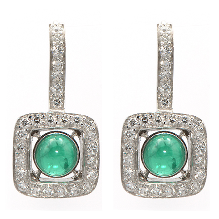 Custom Cabochon Emerald and Diamond Earrings