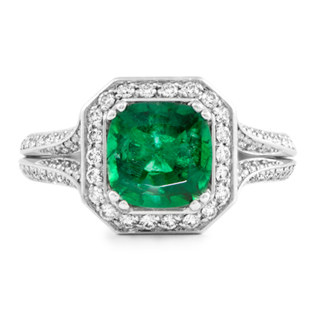 emerald halo platinum ring