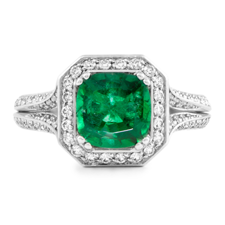 emerald halo platinum ring