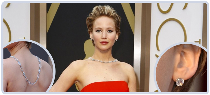 Jennifer Lawrence dress and jewelry at 2014 Academy Awards