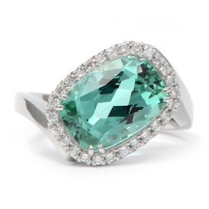 Mint Tourmaline & Diamond Ring in Platinum