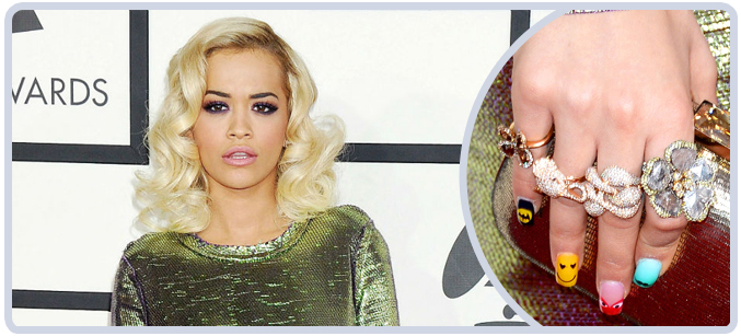 Rita Ora Rings & Jewelry at Grammy Awards 2014