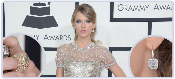 Taylor Swift Diamond Earrings and Cocktail Ring at Grammy Awards in 2014