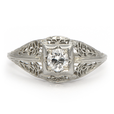 Vintage Engagement Ring with Transitional Cut Diamond