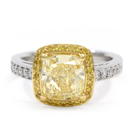 Cushion Cut Fancy Yellow Diamond Ring