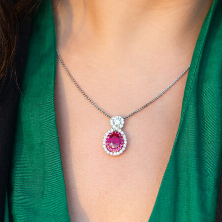 Ruby Halo Rose Gold Necklace