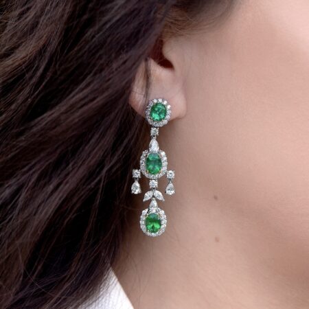 Emerald & Diamond Dangle Earrings