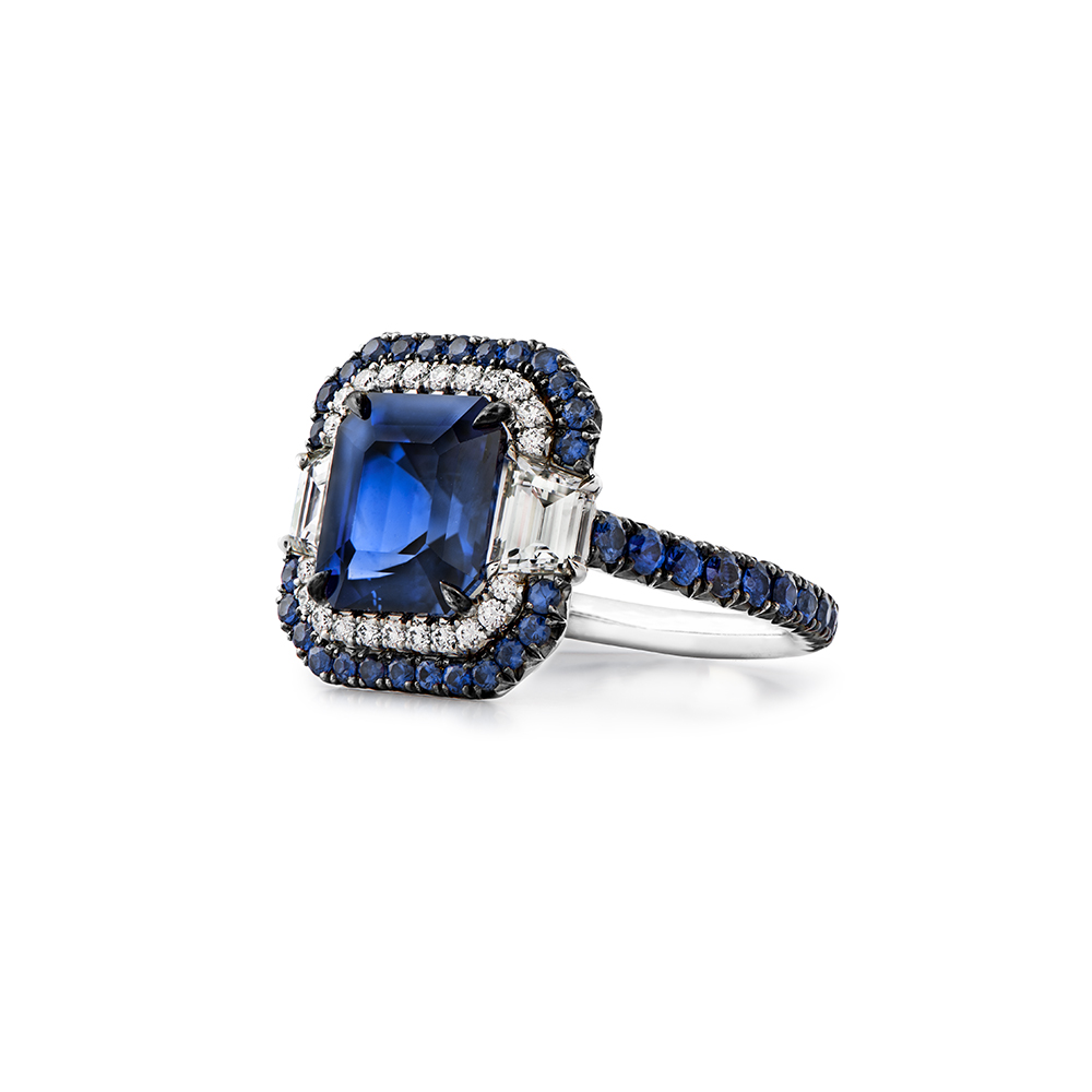 Sapphire double discount halo ring