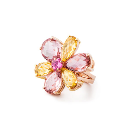 Tourmaline Colored Gemstone Ring with Flower Design