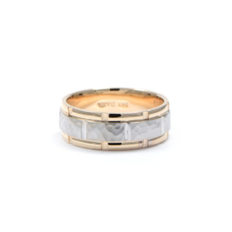 092435-14k-rose-gold-platinum-hammeered-mens-wedding-band