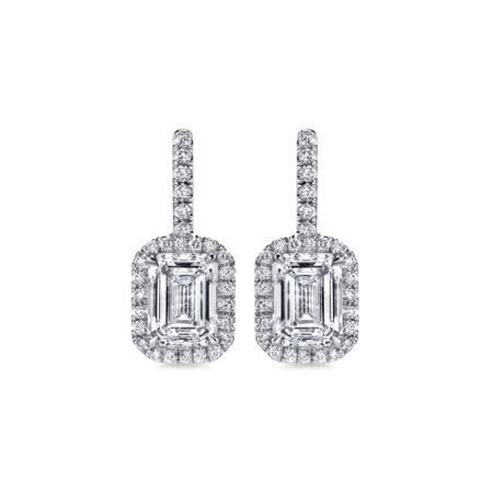 Emerald cut sales halo earrings