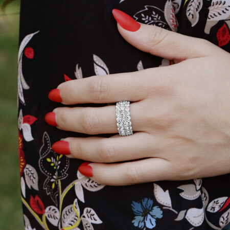 Platinum 3 Row Eternity Band on hand