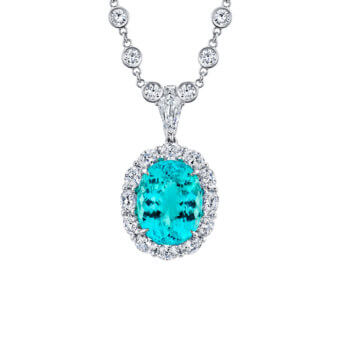 133052-Paraiba-Pendant Oval Paraiba Tourmaline and Diamond Necklace in Platinum