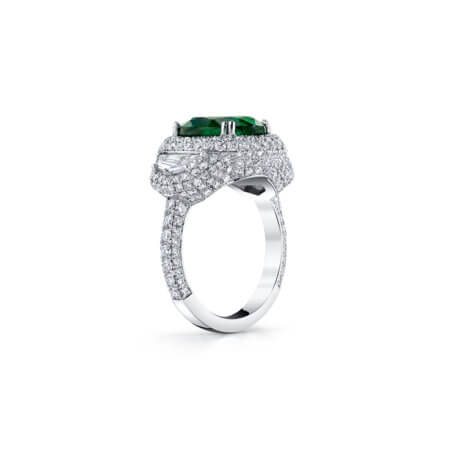 Oval Green Emerald and Diamond Ring