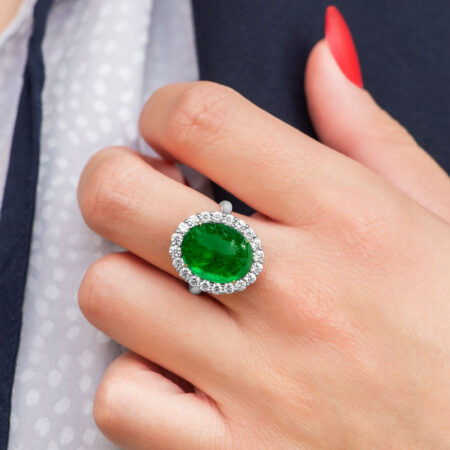 Cabochon Emerald Ring on hand