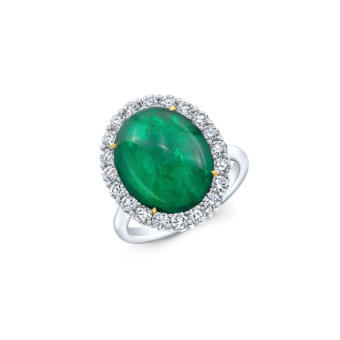 040989-Cabochon-Emerald-Ring Cabochon Green Emerald Ring with Diamond Halo