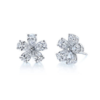 155068-Pear-Shaped-Diamond-Flower-Earrings Diamond Flower Stud Earrings with Pear Shaped Diamonds