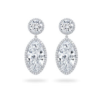 155148-Oval-Halo-Diamond-Earrings Oval Diamond Dangle Earrings with Diamond Halos in Platinum