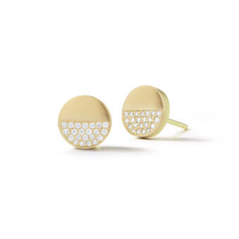 155164-Yellow-Gold-Pave-Diamond-Button-Earrings Pave Circle Button Earrings in Yellow Gold