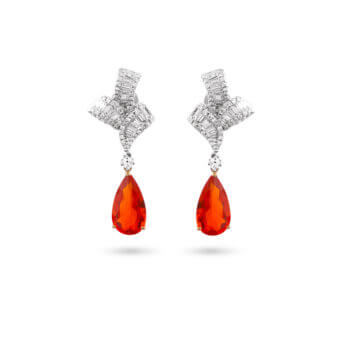 162601-Fire-Opal-Drop-Earrings Pear-Shaped Mexican Fire Opal Drop Earrings with Diamonds