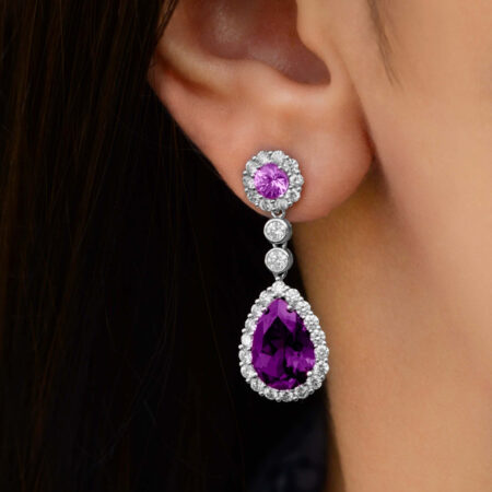 Purple Garnet Earrings on ear