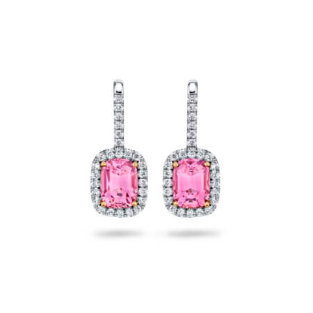 Pink Spinel Earrings with Diamond Halo Earrings
