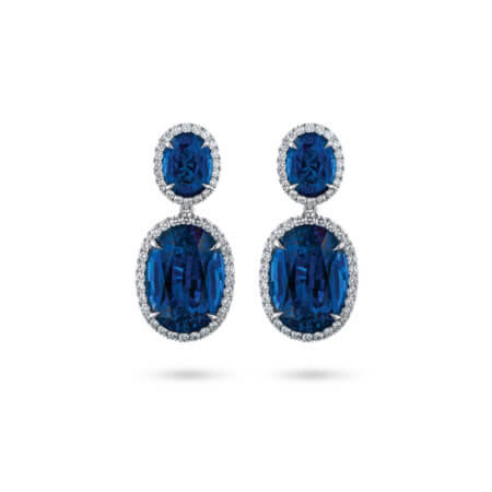 Sapphire and Diamond Halo Dangle Earrings