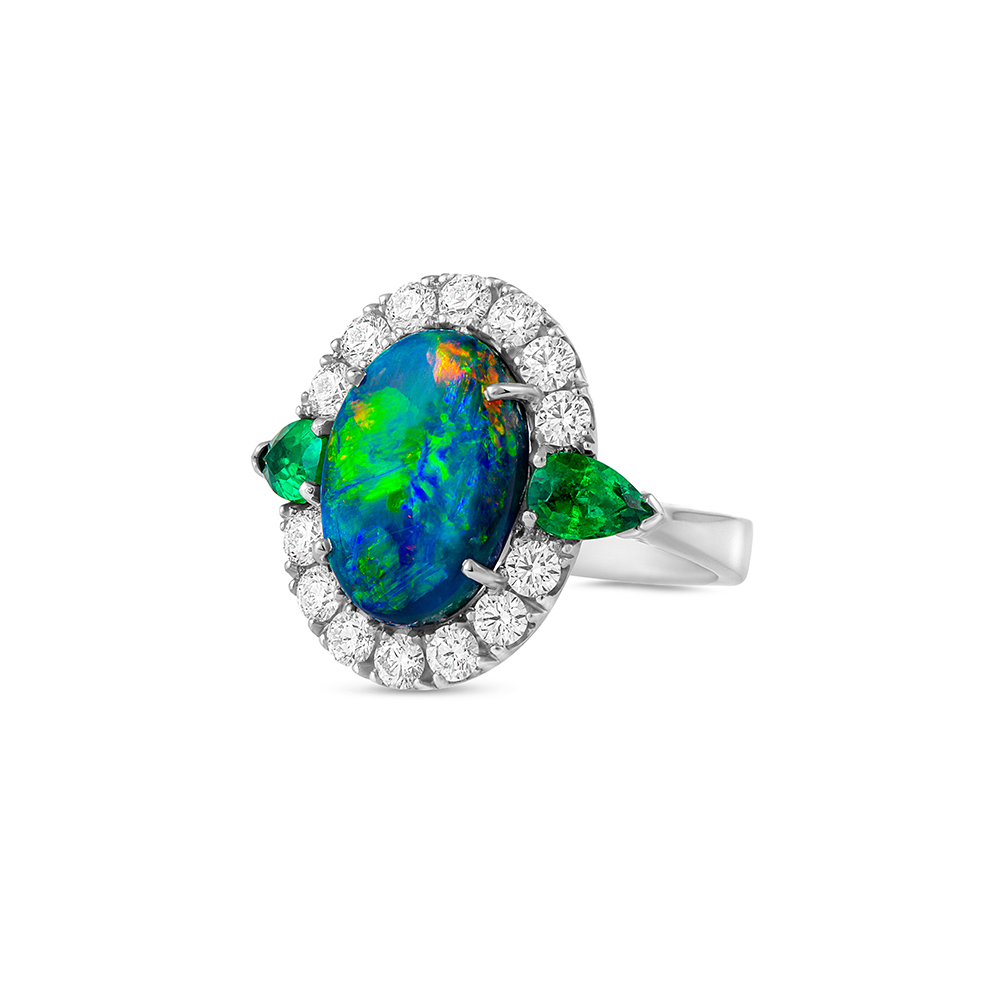 Black diamond shop opal ring