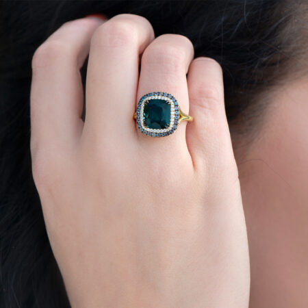 Green Spinel Halo Ring